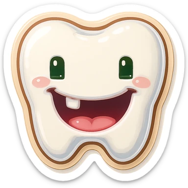 Edit the emoji to have a wide smile with two missing teeth, keeping the same retro stickers style and no background. sticker