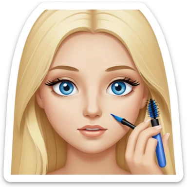 Cinematic realistic blonde with long hair, blue eyes with mascara in her hands sticker