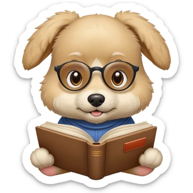 Beige dog reading a beige book sticker