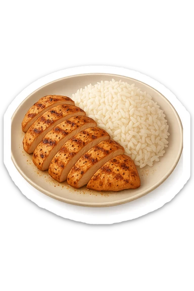 Riso con pollo cucinato su un piatto sticker