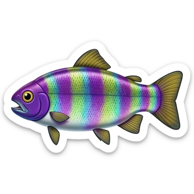 realistic rainbow trout fish bright purple blue green yellow white with black speckles sticker