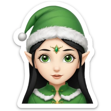 elf girl with elf hat, black hair sticker
