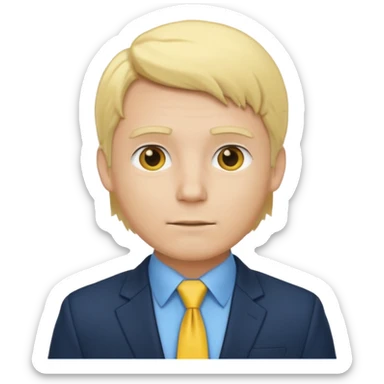 consulting man with hand with white skin and blonde hair with blue shirt and yellow tie and black blazer sticker