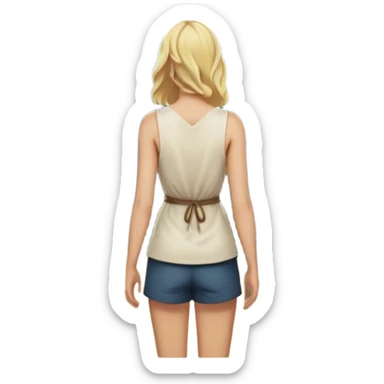 frame - the back of a blonde woman stands at a mountain crossroads, her back turned as she contemplates two trails—one illuminated,, and one shrouded in darkness, representing reaction. with hands on chest sticker