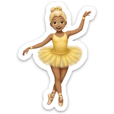 Yellow smile face emoji laughing with a tutu attached and legs and point shoes sticker