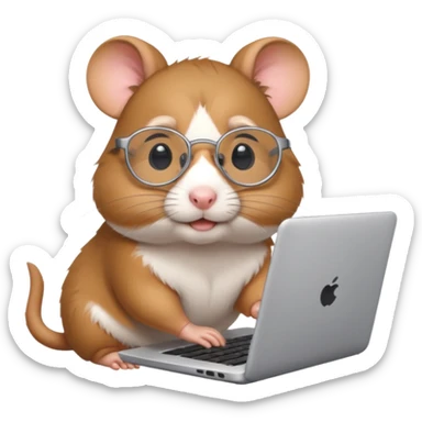 Silver-rimmed, bespectacled front hamster working on a laptop sticker