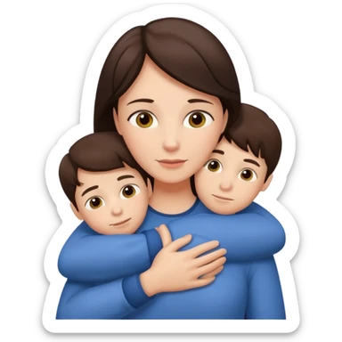 Brunette mom hugging 3 sons, realistic  sticker