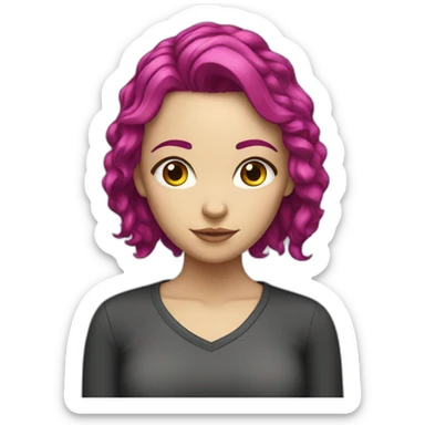 White girl with magenta hair thinking  sticker