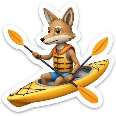 Humanoid coyote on a kayak sticker