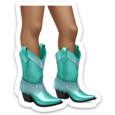Realistic pastel teal fashion cowgirl boots with sparkly shiny glitter fringe on them. sticker