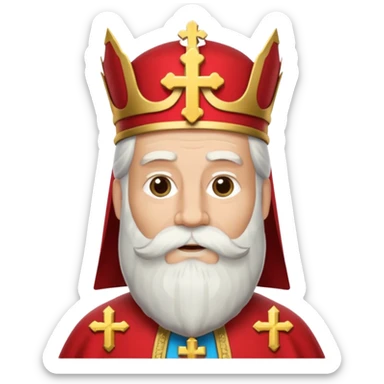 Sinterklaas met een lange witte baard en een meiter met een kruis erop sticker