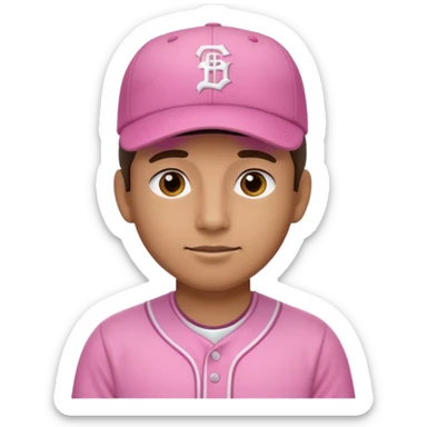 man with pink jersey and baseball hat sticker