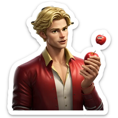 blonde boy with apple jacket sticker