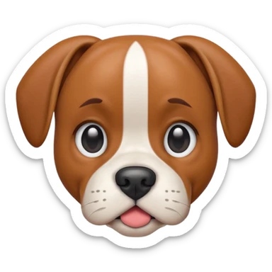A 3D emoji of a cute Boxer dog in Apple style. The dog has a short snout, floppy ears, big round eyes, and a friendly expression. Smooth, glossy, minimal Apple-style rendering, isolated on a white background.





 sticker