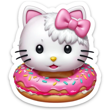 hello kitty taking a bite of a donut sticker