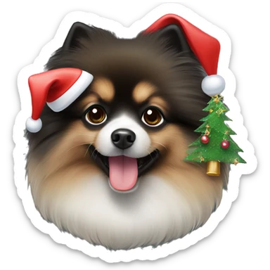 Black dog Pomeranian spitz with Christmas decorations  sticker