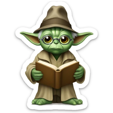 Master Yoda with a Detective magnifying glass and a book  sticker