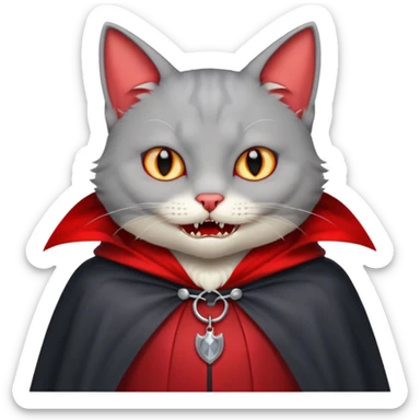 grey cat-vampire-in-red-collar-cloak sticker