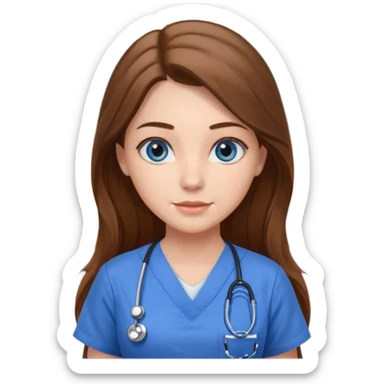 pretty female nursing student with long brown hair, blue eyes inside a classroom at university sticker