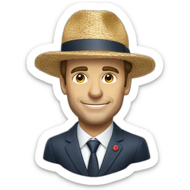 Macron avec un chapeau de paille  sticker
