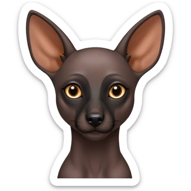 Cinematic Noble Xoloitzcuintle Portrait Emoji, Poised and regal, with a sleek, muscular build and smooth, hairless ebony skin accented by subtle wrinkles, deep-set soulful dark eyes, Simplified yet sharp and sophisticated features, highly detailed, glowing with a soft, dignified glow, high shine, intelligent and loyal, stylized with an air of ancient grace, focused and attentive, soft glowing outline, capturing the essence of a watchful and confident guardian, so majestic it feels as though it could stride out of the screen with effortless authority! sticker