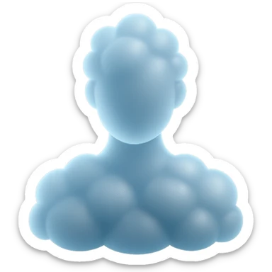 person made entirely of bright convex clouds, shoulder up, front view, matte glass style sticker