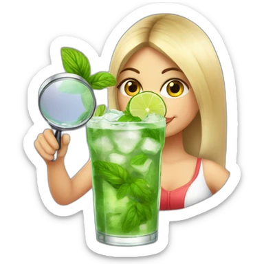 argentine girl with magnifying-glass drinking mojito sticker