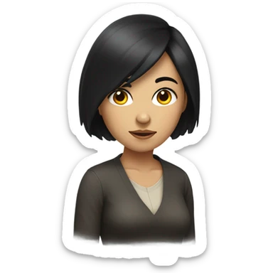 woman with black hair hunched over sticker