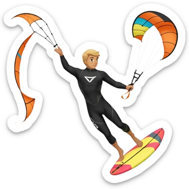 Kiter man con neopreno negro largo en el mar con una cometa kite surf de 18 metros,haciendo kite surf y el truco downloop sticker