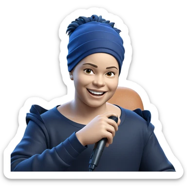 smiling boy with microphone sticker