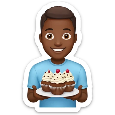 Cartoon of a very large smiling African American man holding cupcakes sticker