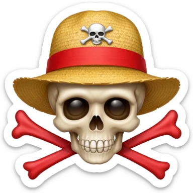 Skull and crossbones wearing a straw hat with the ribbon being red sticker