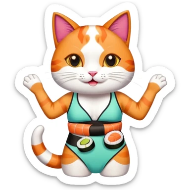 happy cat wearing a swimsuit made out of sushi sticker