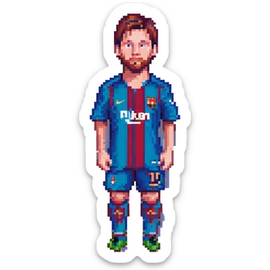 pixel art portrait of Messi, football legend, in classic kit, pixelated style sticker