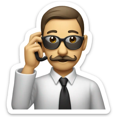 Mustache face holding cellphone  sticker