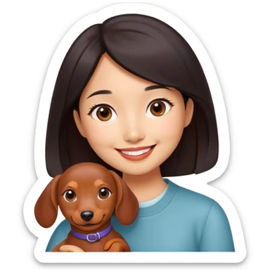 Reddish dachshund dog with dark haired Asian American girl sticker