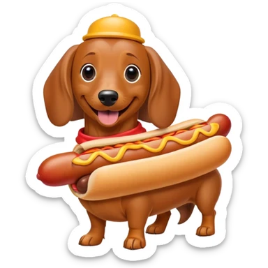 A daschund wearing a hotdog costume sticker
