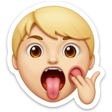 pointing at an open mouth with the tongue out to indicate hungry sticker