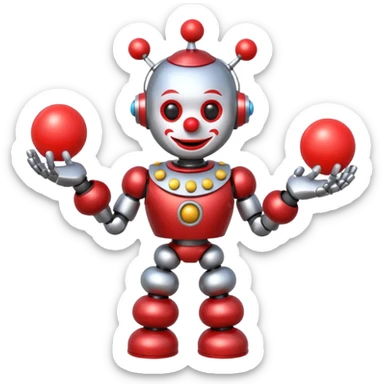 a Circus clown cute robot juggling two metal ball sticker