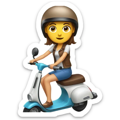 White women with Blue eyes and chocolate hair on a scooter in a helmet and summer clothes sticker