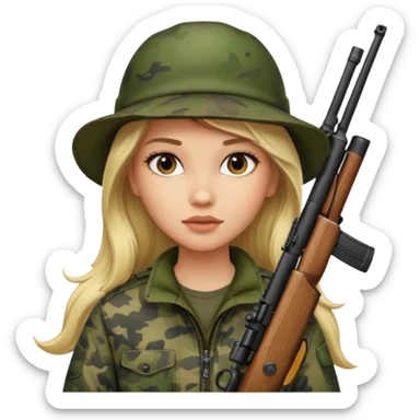 Long Oval face Light skin Long hair blonde haired camo girl hunter sticker