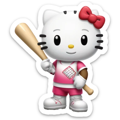 cartoon character hello kitty holding abaseball bat sticker