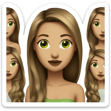 glamorous baddie long brown hair with green eyes beige skin sticker