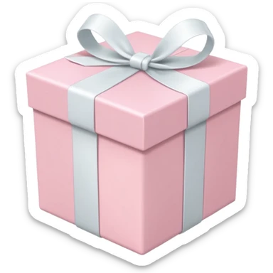 cute, light pastel pink colored gift box with white ribbon decoration, ios emoji style. sticker