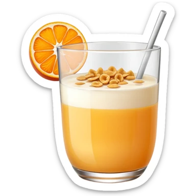 One glass of juice and a bowl with cereals sticker