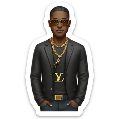 Guy with gold chain and Louis Vuitton sticker