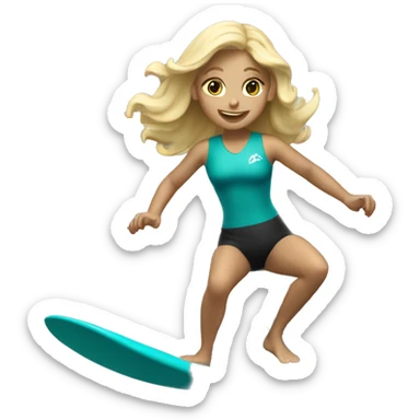 blonde girl surfing teal wave sticker