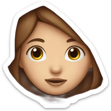 Girl with brown hair, blushing, covering her face with a red blanket sticker