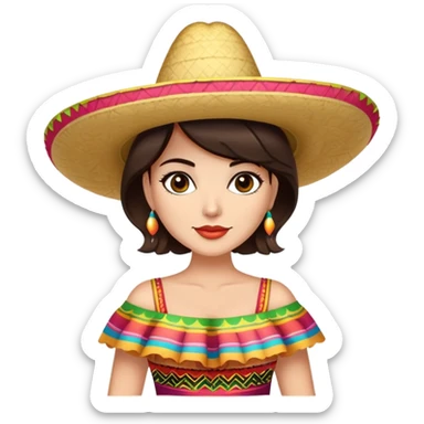 Pretty, sexy, slightly curvy white woman with short dark brown hair, dressed for Cinco de Mayo sticker