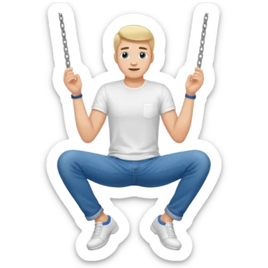 A guy swinging his legs with his hands on his chin sticker